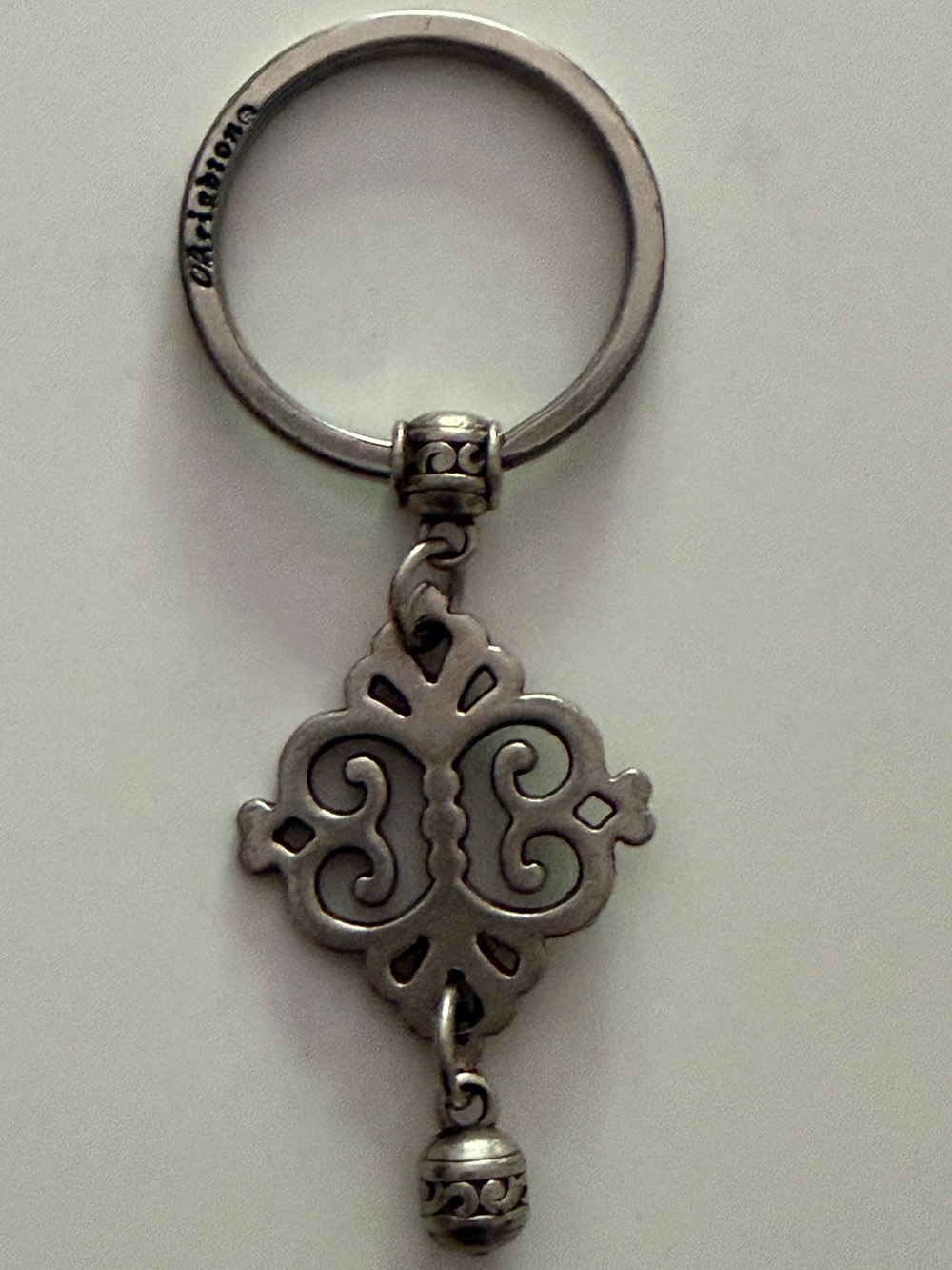 Brighton Vintage Silver Tone Butterfly Scrollwork Keychain Key Ring Taiwan